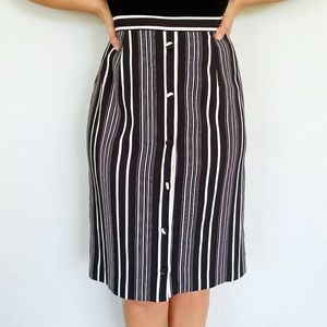 Altuzarra black white striped button front knee length pencil skirt size 42